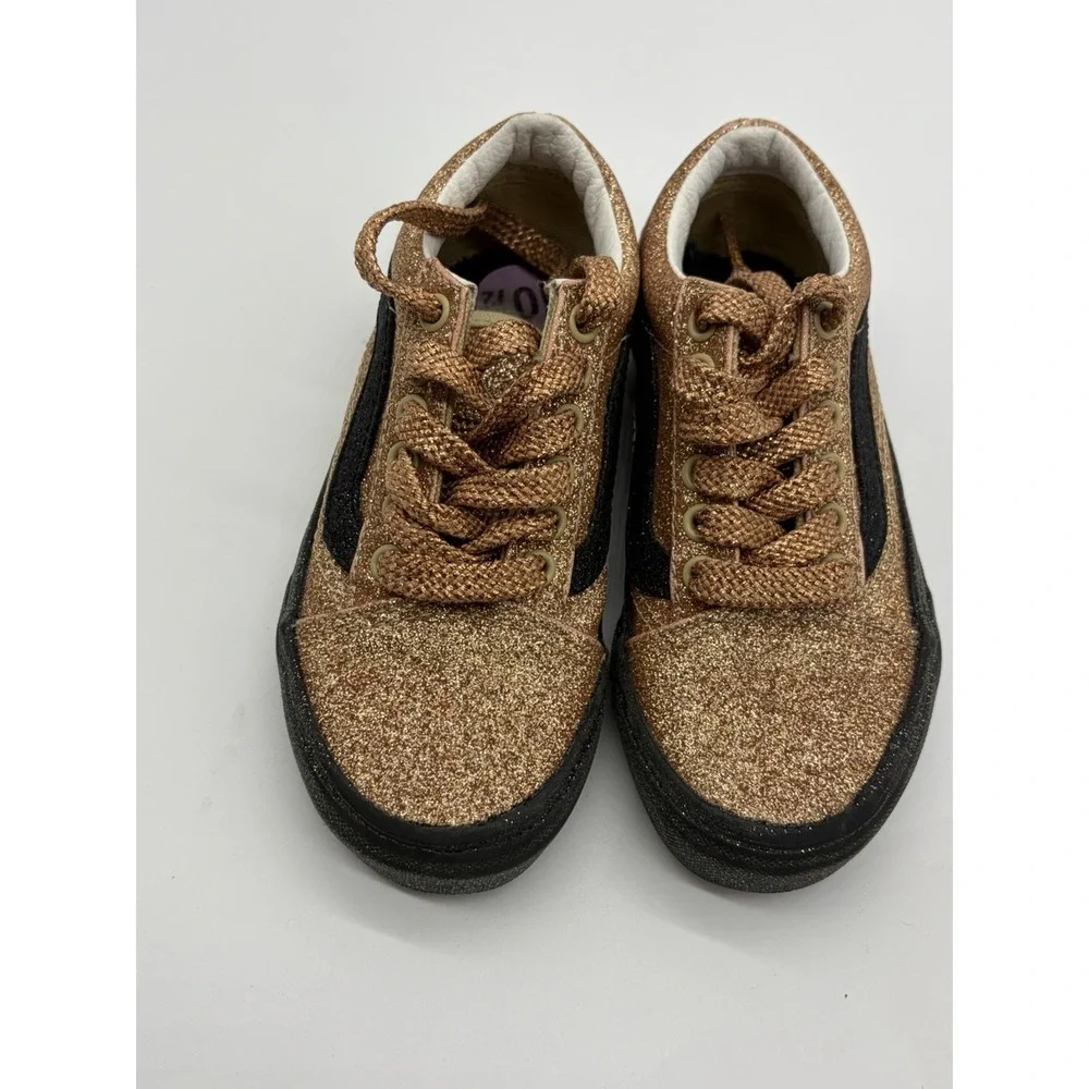 Vans Old Skool Party Glitter Sneakers Gold And Black Kids Size 10.5
